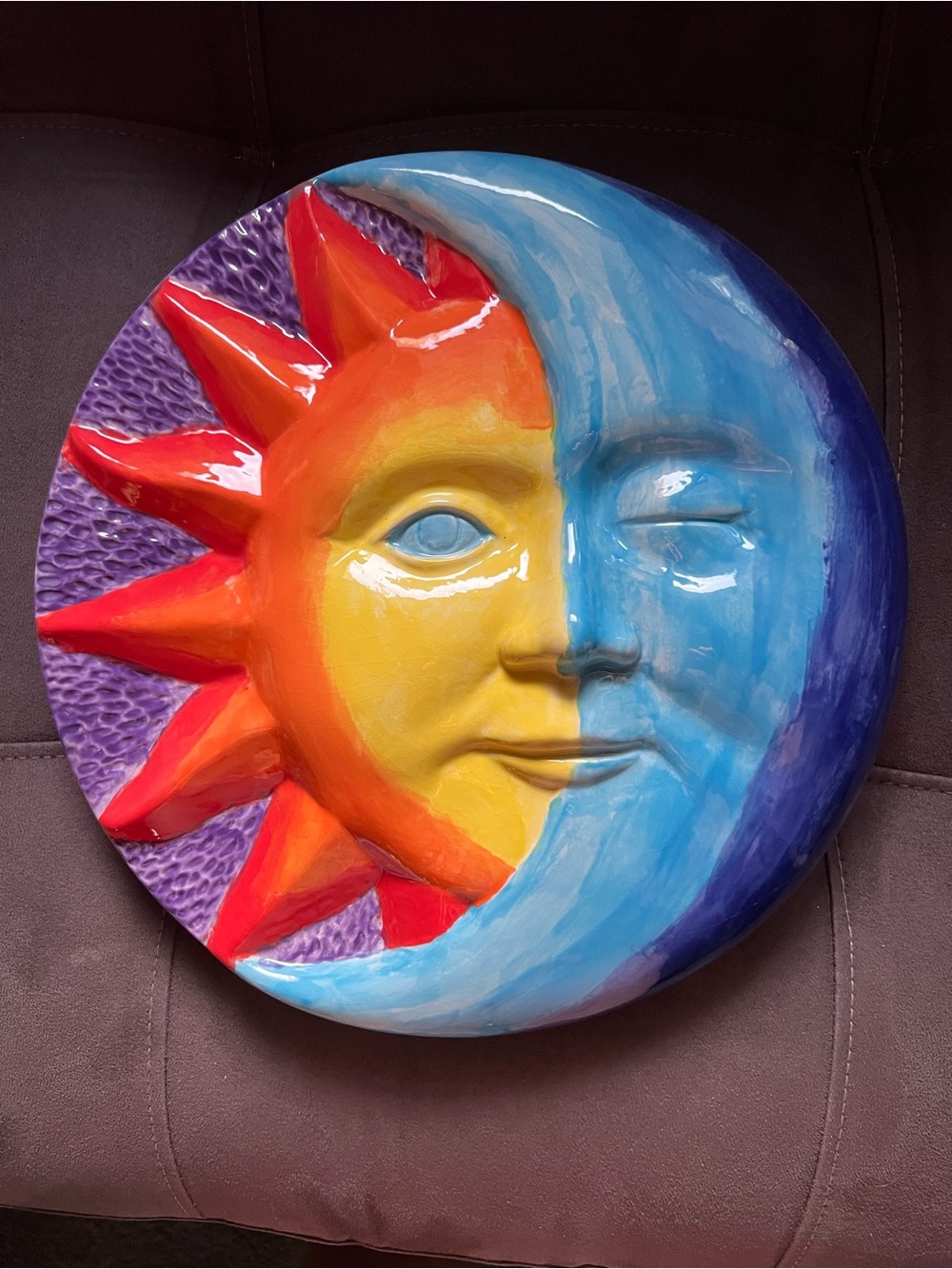 Hand-Painted Sun and Moon Wall Art - Blue, Yellow, Orange